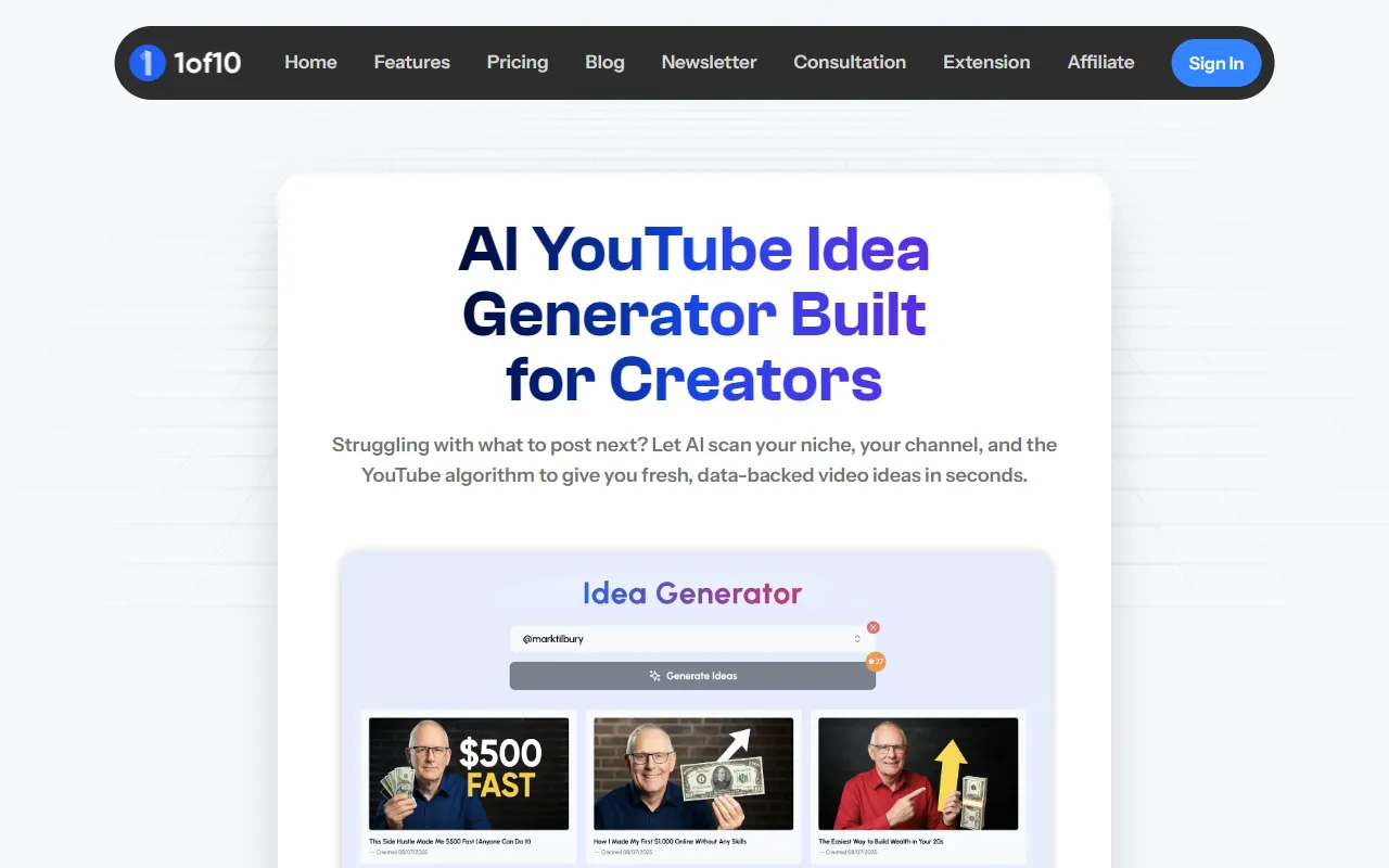 1of10 — outlier video detection and idea generator