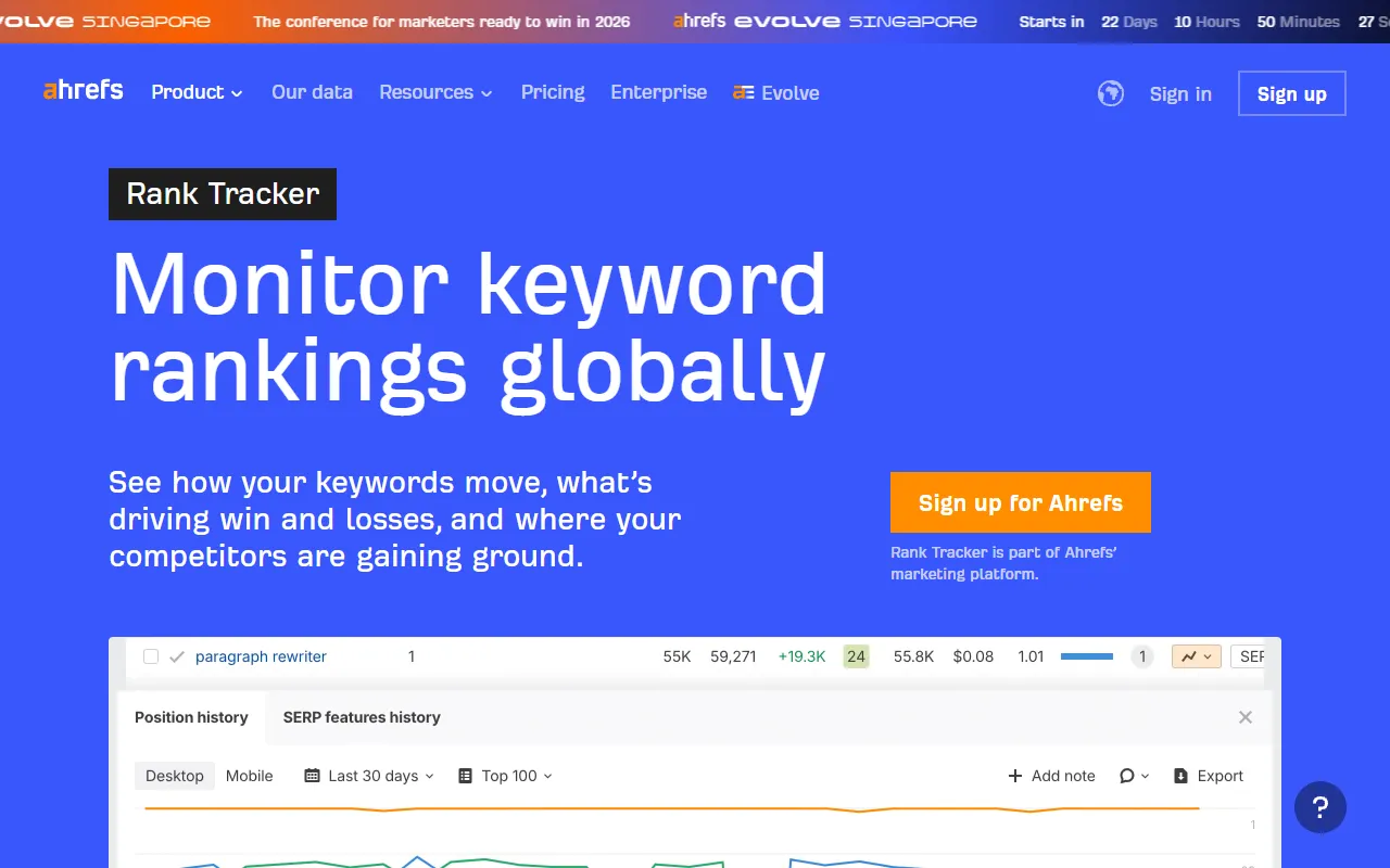 Ahrefs Rank Tracker interface