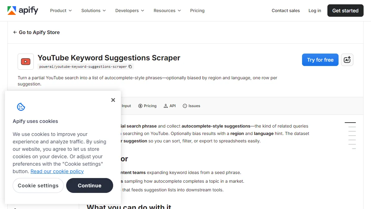 Apify YouTube Autocomplete Scraper actor configuration