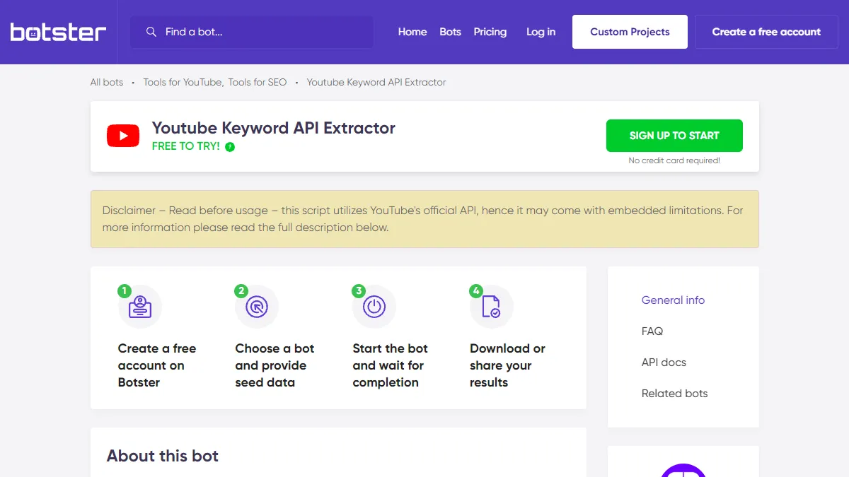 Botster YouTube Keyword Suggestions Scraper configuration