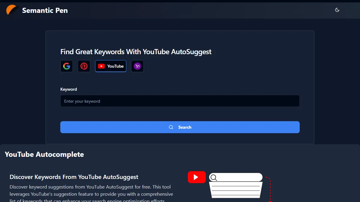 SemanticPen YouTube Autocomplete Suggestion tool