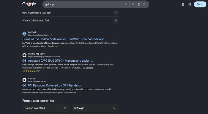 GS1 Assistant ranking #1 on Google for gs1 assistant with AI Overview