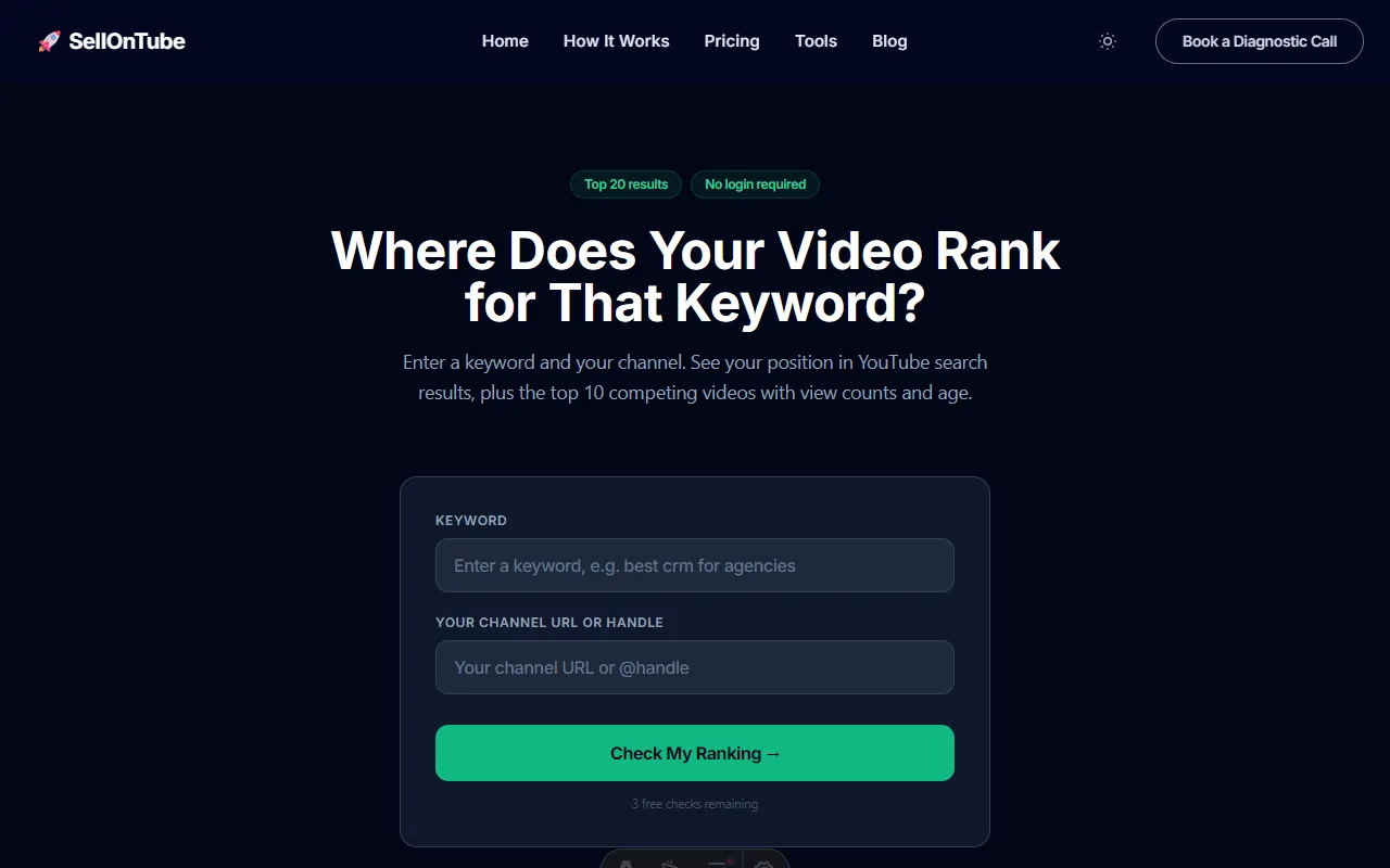 SellonTube YouTube Ranking Checker interface