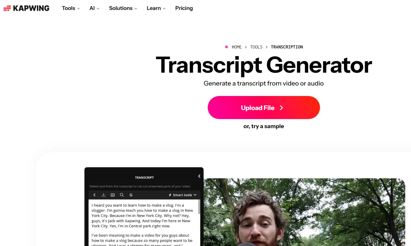 Kapwing: free transcription with content repurposing workflow
