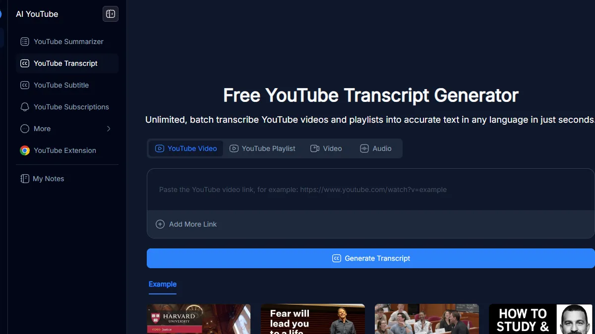 NoteGPT: free zero-friction YouTube transcript generator