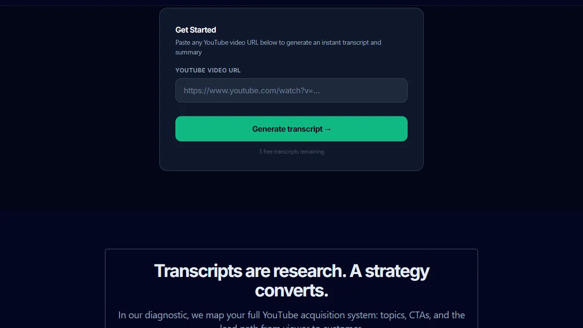 SellonTube YouTube Transcript Generator: business-focused transcript and AI summary tool