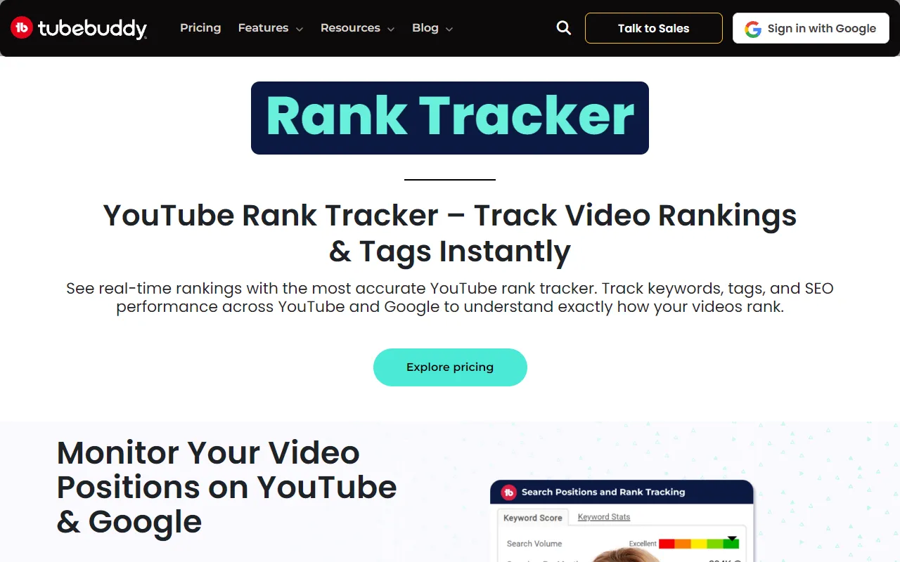 TubeBuddy Rank Tracker interface