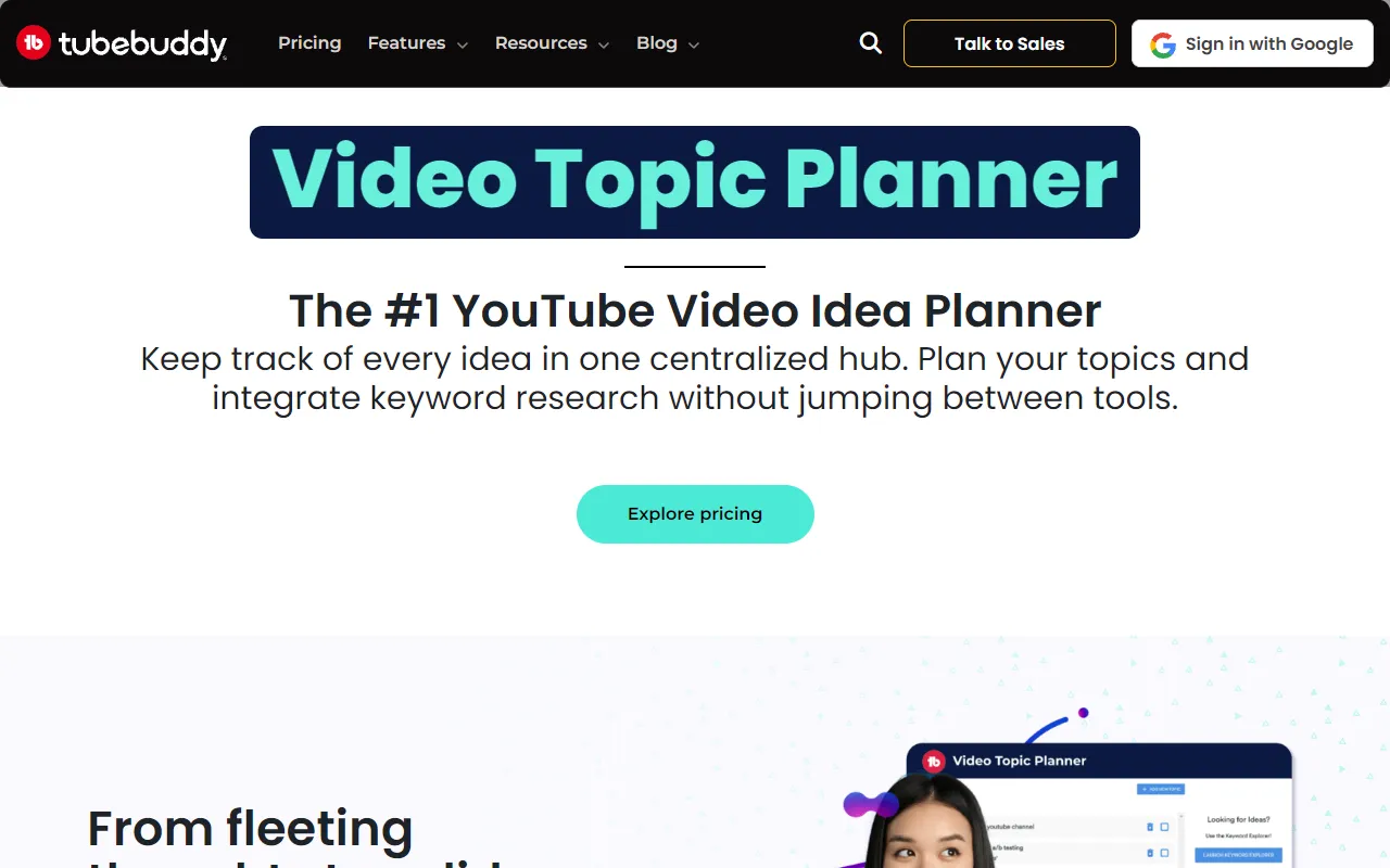 TubeBuddy — Video Topic Planner with keyword explorer integration