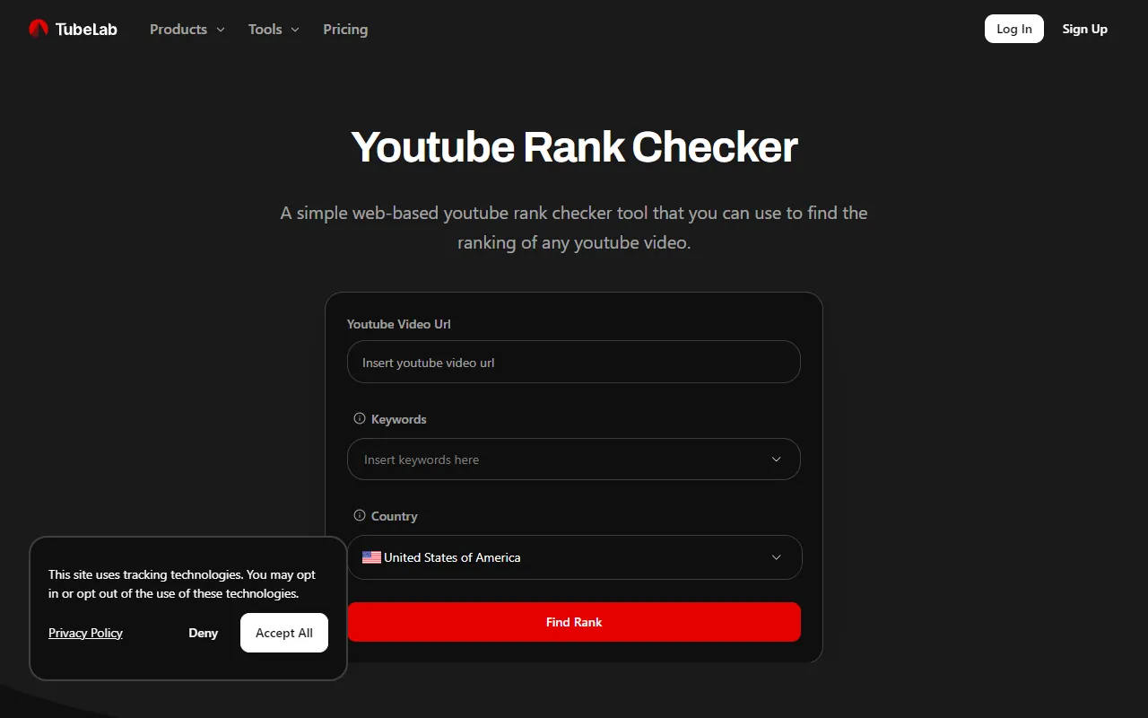 TubeLab YouTube Rank Checker interface