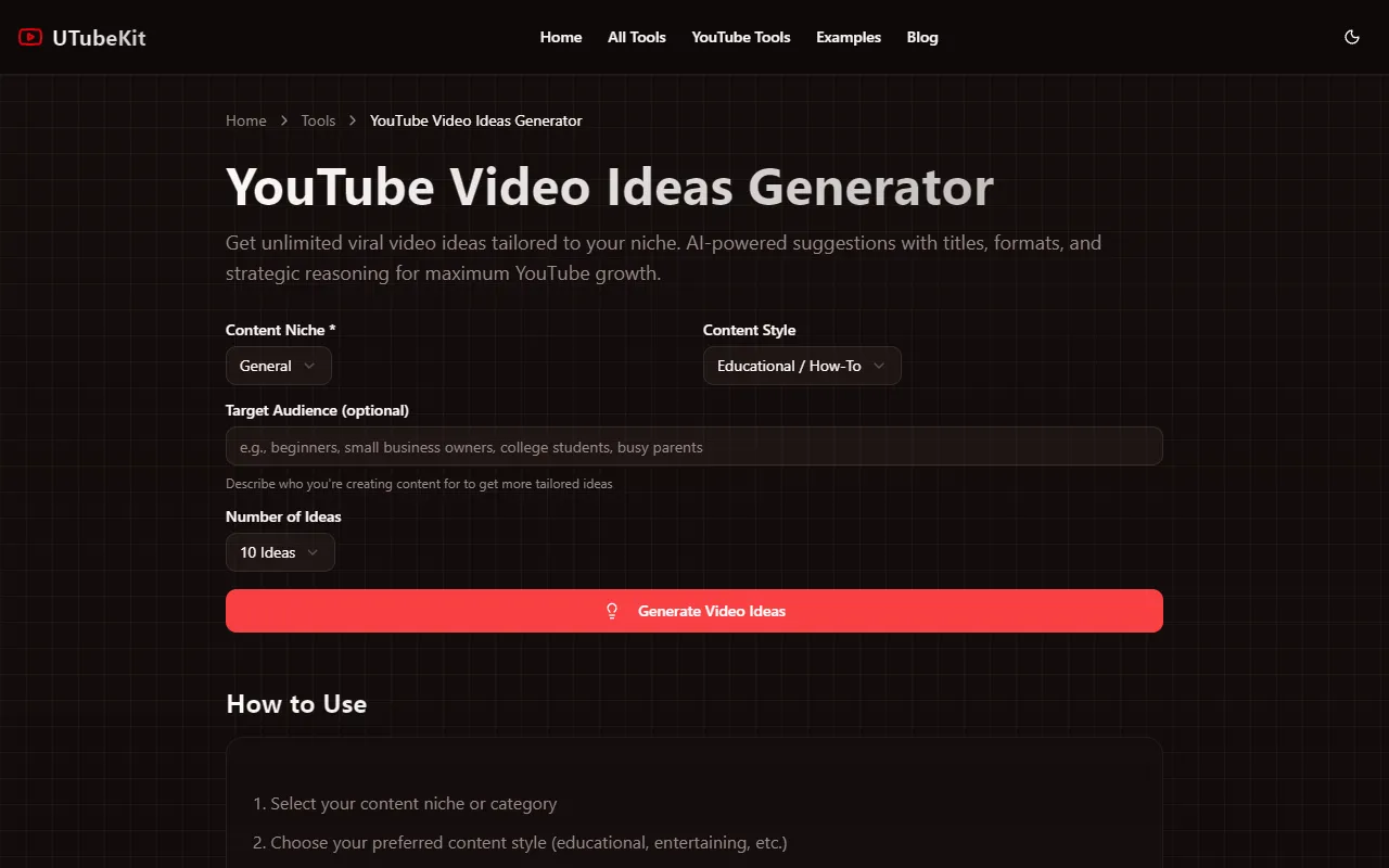 UTubeKit — video ideas generator with strategic reasoning output
